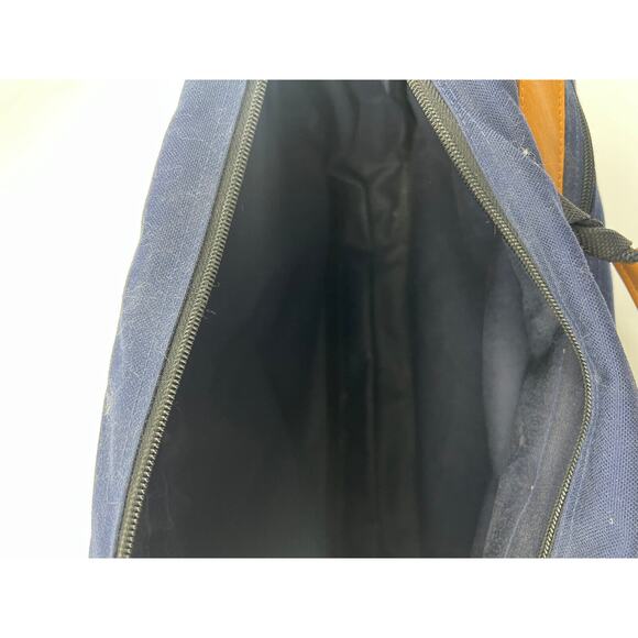 Vintage LL Bean Bag Blue Tan Waxed Canvas Laptop School 18 x 12 Work Career - Picture 7 of 12